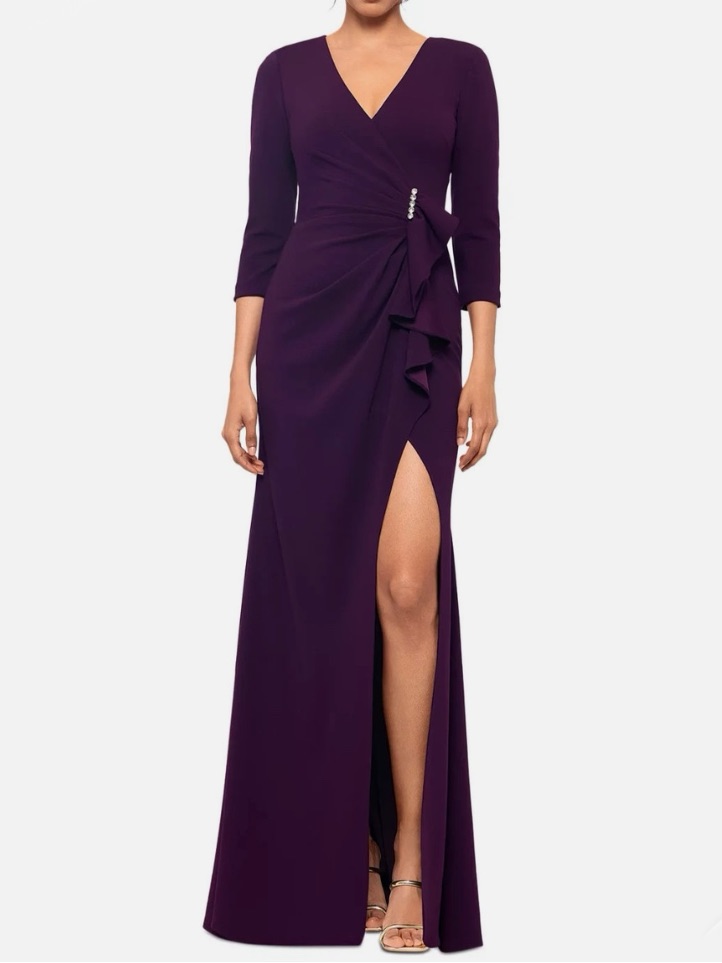 New Betsy & Adam High-Slit Ruffled Evening Gown Size 8